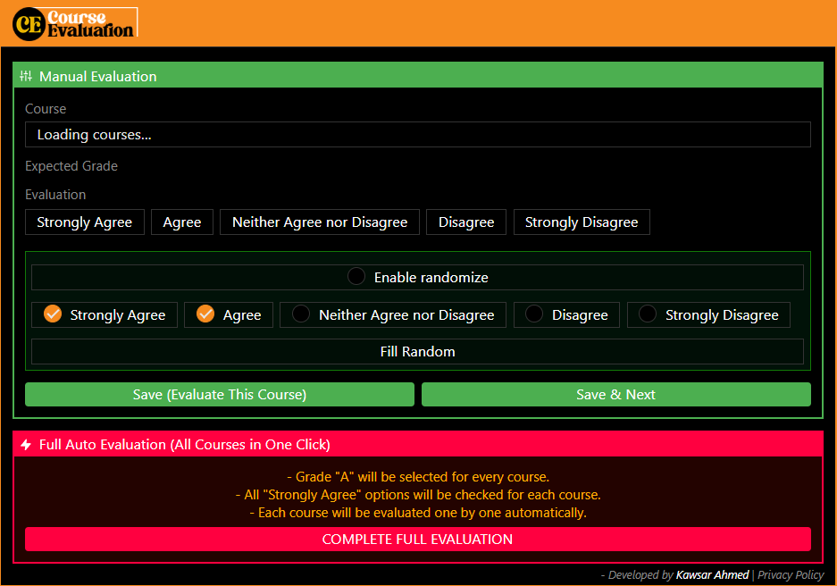 UIU Course Evaluation Helper in action